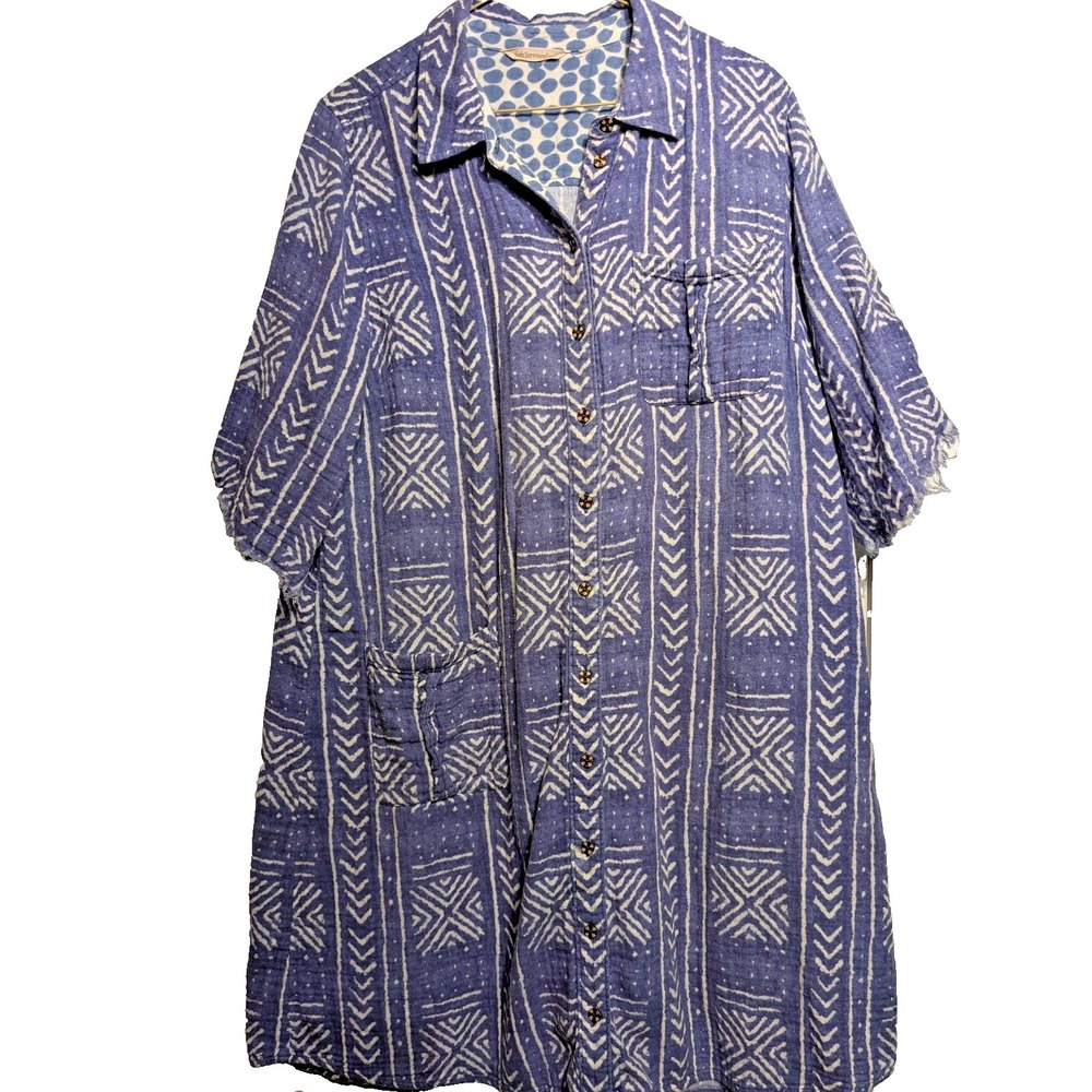 Soft Surroundings Sweater Womens L/XL Button Up Tribal Print Fringe Boho Tunic